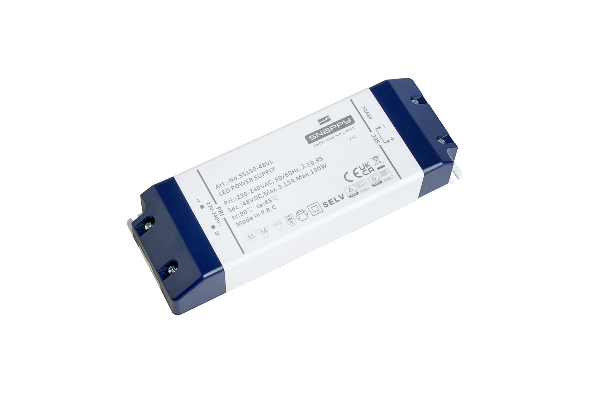 SS150-48VL  150W Constant Voltage Non-Dimmable LED Driver 48VDC  3.12A  IP20.